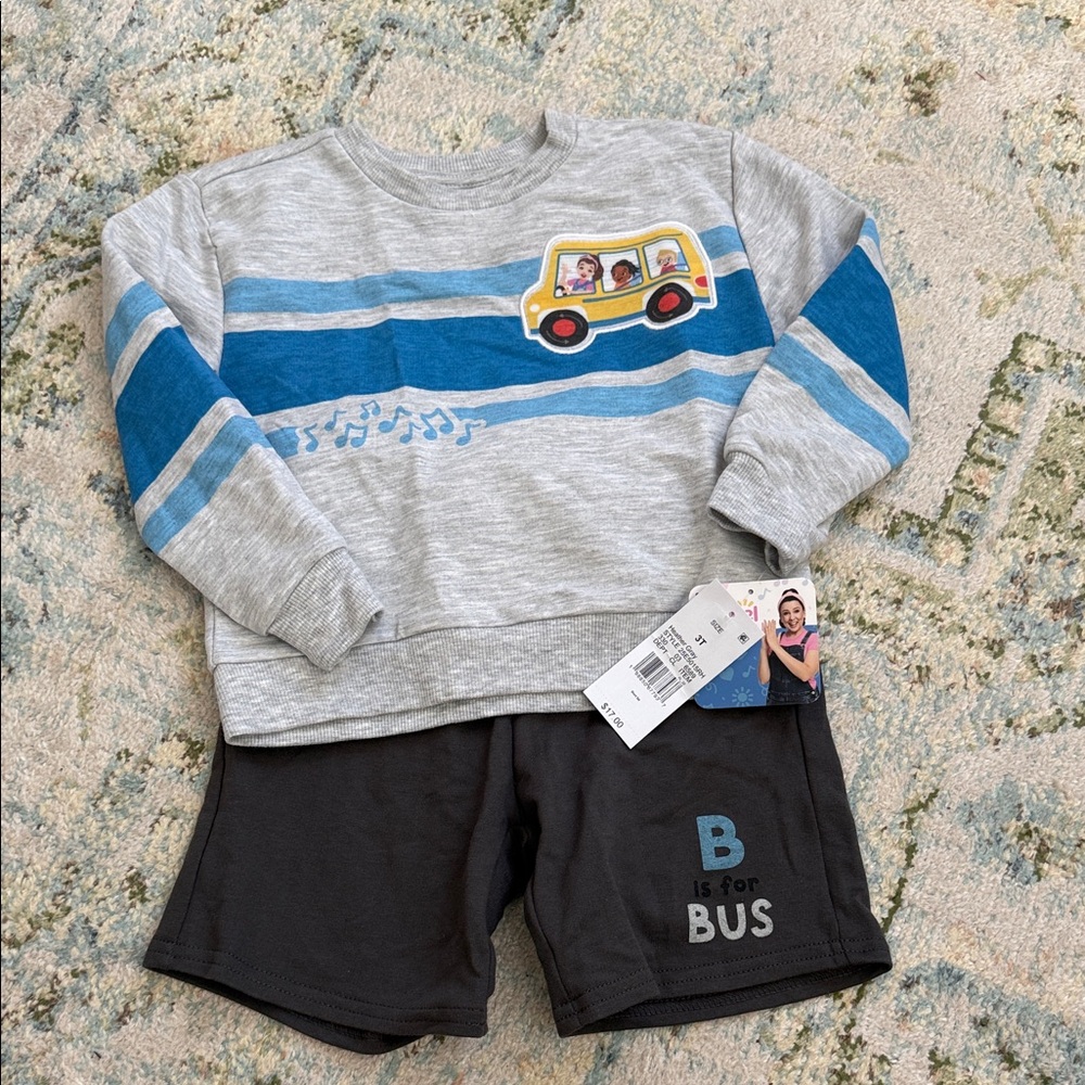 Gray and Blue Bus Sweatshirt and Shorts Set